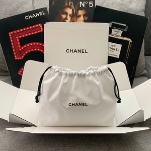 CHANEL white cotton canvas drawstring pouch cosmetic storage bag  100% Authentic